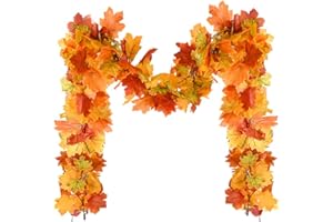 Ykgutilu 2 Pack Fall Maple Leaf Garland Clearance,5.7ft/Piece Artificial Foliage Garland Autumn Hanging Fall Leave Vines for Home Wedding Fireplace Party Thanksgiving Day Christmas Decorations