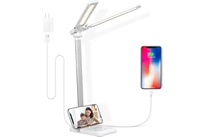 Semlos LED Desk Lamp, Eye-Caring Table Lamps, 5 Lighting Modes & 5 Brightness Levels, Dual-Head, Touch Control, Dimmable Desk Light for Home Office, White, Includes Charger
