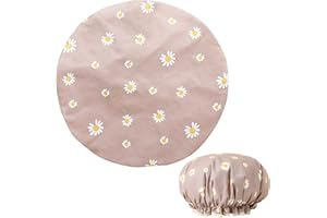 NECXON Bonnet de douche pour femme, bonnet de douche imperméable double couche avec motif floral unique, bonnet de douche réutilisable pour cheveux longs, courts et bouclés (rose nordique)