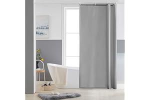 Furlinic Cortina Ducha Tela Antimoho,Poliéster Cortinas de Baño Decorativas Impermeable & Lavable,Gris Duchas de Baño Cortinas Esquina con 6 Aros Cortina Ducha 80x180cm.