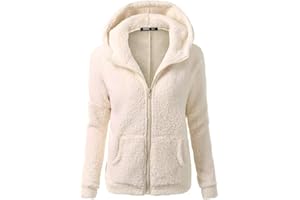 GENERIC Giacca in Peluche da Donna con Cappuccio Teddy Fleece con Tasca con Zip Manica Lunga Felpa Tinta Unita Caldo Elegante Pelosa Soffice Cappotto Elegante Maglione con Cappuccio