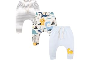 CuteOn 3 Pacco Unisex Bambini Bambino Piccolo Harem Pantaloni Cotone Elastico Trousers