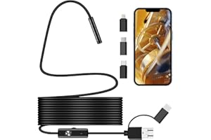 REINREUDE Snake Inspection Borescope,Inspection Camera With Light,Type C Endoscope Insp/ection Camera,Drain Ca/mera with Light, 6 Led Lights,Telescopic Ca/mera,IP67 Waterproof Endoscope（1m Flexible Wire）