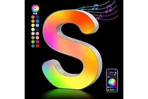 Letra Luminosas Mayúscula con USB, Letras de Luces LED Iluminadas Control APP, Luces Etras de neón, Luces de Noche para Pared, Fiesta de Cumpleaños, Navidad, Decoración de Boda, Letras - S