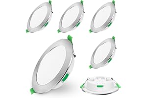 ALUSSO Foco Empotrable LED De 230V 7W, Regulable Ultraplano, 580Lm, IP44, Redondo Cromado Cepillado Focos De Techo, 3000K/4000K/5700K, Focos De Techo Ajustables, Juego De 6