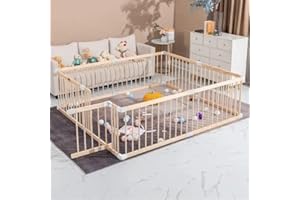 LADANAS Parc Bébé Modulable XXL en Bois de Pin Massif - Parc Enfant Non Peint Sécurisé avec Porte - TOP QUALITÉ & Assemblage/Démontage Faciles en 10 min - 180x200/190x190cm - Parc Bébé Bois
