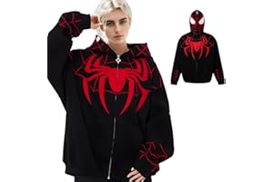 Forfamy Felpa con Cappuccio Uomo, Felpa con Cappuccio e Zip Donna, Felpa Supereroi Ricamo con Stampa Ragno, Costume Cosplay per Halloween, Carnevale