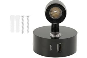 MENDUNER 3 Color RV Wall Sconce, RV Reading Light with USB Type C Port, DC12 to 24V Swivel LED Spotlight with Quick USB Charger, Reading Lamp Polished Surface Touch Switch (Black)
