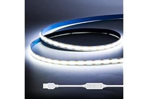 GINGSOW Taśma LED USB COB 5 V 1 m zimna biel 6000 K, 320 diod LED ściemniana COB LED Strip Lights CRI90+ podświetlenie TV, elastyczna taśma LED, lampa podłogowa do kuchni, domu, oświetlenie DIY