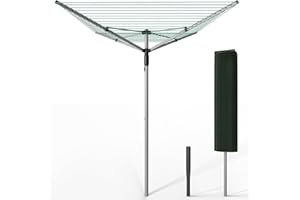 vounot® Etendoir à Linge Extérieur Rotatif 4 Bras Séchoir Parapluie Grande Surface D'Étendage 50M Séchoir à Linge avec Housse de Protection Piquet de Sol Argent Vert