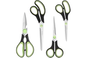 Vutyvve Lot de 4 paires de ciseaux de cuisine, lames en acier inoxydable, manche souple, multifonctionnel, noir/vert