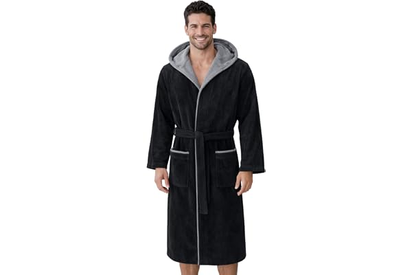 Morgenstern Peignoir de Bain Homme avec Capuche 100% Coton Éponge Velours OEKO-TEX® Robe de Chambre Long Finn