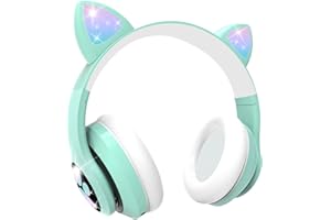 OHAANYY Bluetooth Casque Audio Enfants avec HD Microphone/Lumières LED, Ecouteurs Enfants du Volume Limité 85dB, Son Stéréo Casque Audio Enfants pour Smartphone,iPad,Tablet,Kindle,Ecole (Vert)