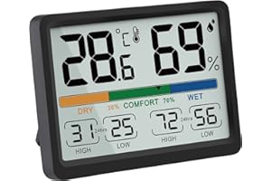AIMILAR Termómetro Ambiente Interior Higrometro Digital Medidor Temperatura y Humedad Iman con Maxima y Minima Historial
