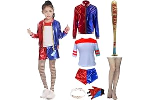 QCCOSER Costume Halloween Cosplay per bambini adulti costume rosso blu con guanti, giacca, t-shirt, pantaloncini per Halloween Carnevale