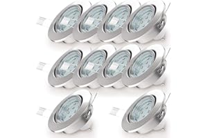 B.K.Licht lot de 10 spots LED encastrables orientables, livré avec ampoules 3W GU10, 250lm par spot, 230V, profondeur d'encastrement 60mm, blanc chaud 3000K