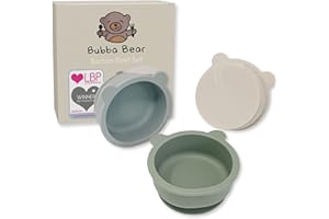Bubba Bear 3 Stück Silikon Baby Schüssel mit Saugnapf, Rutschfest Breischale Baby Set mit Absaugung, Mikrowellengeeignet Silikon Baby Schälchen für Babybrei, BPA Frei Kinderschüssel für Kinder