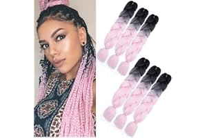 SHANGXIU Jumbo Braids Extensions synthetisches Flechthaar Afro Ombre Farbe Kanekalon Haar 24 Zoll für Frauen Geflecht (Schwar Rosa)
