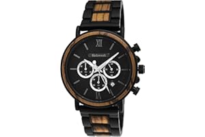 Holzwerk Germany Handmade Designer Men's Watch Eco Natural Wood Watch Chronograph Bracelet Analogue Wooden Watch Quartz Brown Black Grey Roman Numerals Date Wood