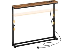 ‎HOOBRO HOOBRO Schmaler Konsolentisch (15 cm breit), höhenverstellbar (63,5-83,5 cm), Sofatisch mit Ladestation, Beistelltisch, Flurtisch für den Eingangsbereich, Flur, Vintagebraun und Schwarz EBF95CXG01