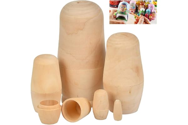 FOCCTS poupées gigognes en Bois, poupées Russes Non peintes, Ensemble de 6 poupées empilables matriochka Russe Enfants Jouet décorations-Cadeaux
