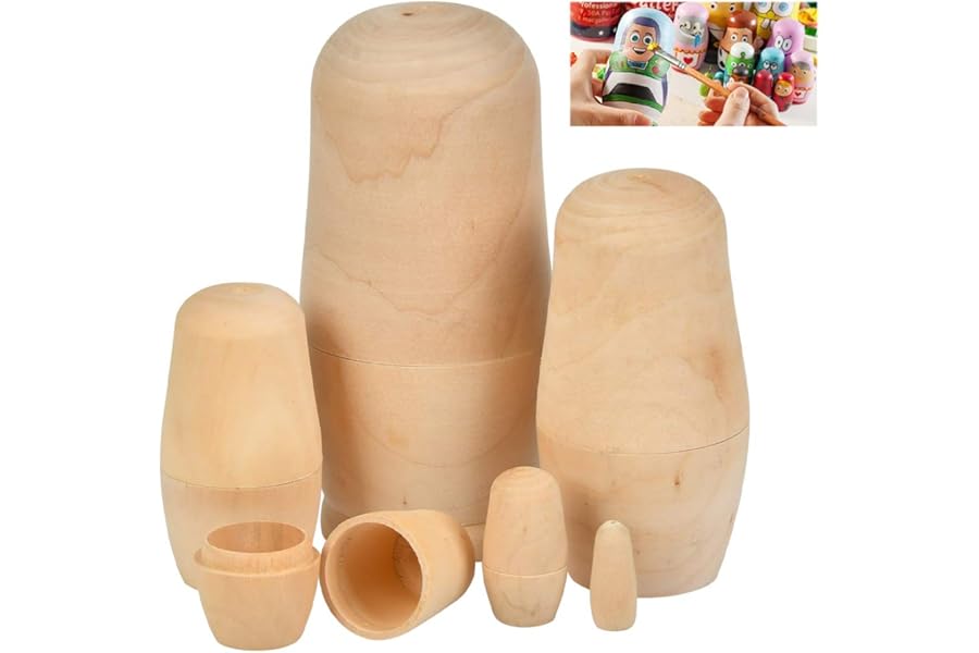 FOCCTS Wooden Nesting Dolls, Unpainted Russian Dolls, Set of 6 Russian Matryoshka Stacking Dolls Wooden DIY Matryoshka Doll Handcraft Supplies for Sculpture Crafting Educational Teaching