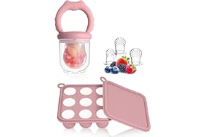 WeSweet Fruit Feeder for Baby - Silicone Ice Lolly Moulds with 3 Extra Feeder Pacifier- for Teething Relief & Infant Self Feeding (Cat Pink)