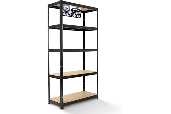 Arebos Kraftiga hyllor 180 x 90 x 40 cm | 875 kg lastkapacitet | 0,63 mm | 5 MDF-paneler Hyllor | Förvaringshyllor Källarhyllor | Boltless Shelving