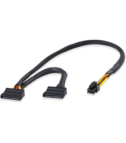 Kleine 6-pins naar dubbele SATA-voedingskabel (45 cm verguld