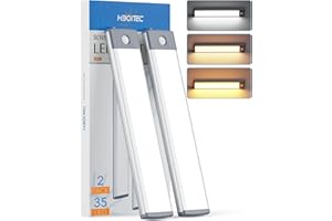 HIBOITEC Under Cupboard Kitchen Lights 3 Color Temperature Stepless Dimming, 35LED Motion Sensor Cabinet Lights, USB Rechargeable Wireless Under Cabinet Lighting, Stick-on Stairs Hallway(2 Pack)