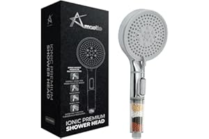 Alcachofa de Ducha Ionica | Cabezal Ahorro 30% Agua | 200%+presiòn | 5 modos spray lluvia masaje mixto nebulizado | Fácil Instalación | Filtración Avanzada | Amaotto (Enu White - Cromado)