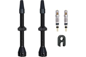 IBRIQO® Pack 2 Válvulas 60mm Presta Tubeless Bicicleta MTB - Carretera | 2 Válvulas + 2 Obuses + 1 Llave Desmontar Obús | Válvula Aire - Negro - Aluminio | Sin Fugas de Aire - Compatible con Mousses