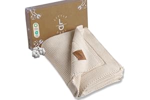‎LITTLE DEDI Little Dedi Soft Knitted Baby Blanket 100% Organic Cotton GOTS Certified 80 x 100 cm Natural Beige First Equipment for Newborns in Gift Box for Newborn Babies