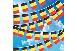 HOLLYLIFE 10m Drapeau Belgique avec 30 Petits Drapeau Tissu Coloré 14 * 21cm Bannière Fanion Banderole Belge pour École Patio Piscine Camping Anniversaire Intérieur Extérieur Jardin Décoration de Noël