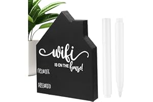 Andibro Cartello con password WiFi per casa, password degli ospiti, cartello in legno autoportante con password Wifi, cartello da tavolo, motivo lavagna, decorazione a forma di casa con lavagna