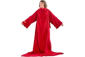 Snug Rug DELUXE Koc z rękawami, oryginalny koc z rękawami, 260 g/m², luksusowy, przytulny, super miękki polar koralowy, miękka tkanina, długie rękawy i kieszeń, rozmiar dla dorosłych (czerwony)