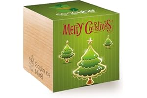 Feel Green Ecocube Joyeux Noël/2G, Épicéa (Sapin de Noël), Idée Cadeau (100% Ecologique), Grow-Your-Own/Kit Prêt-à-Pousser, Plantes Dans Des Cubes En Bois 7.5cm, Produit En Autriche