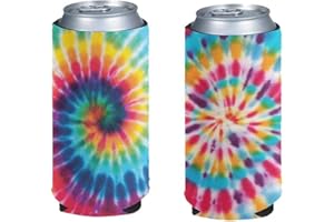 chaqlin Rainbow Tie Dye Pattern Neoprene Slim Can Sleeves Cooler Bag Set of 2 Pieces Beer Can Cooler Covers Insulated Can Beverage Bottle Protectors