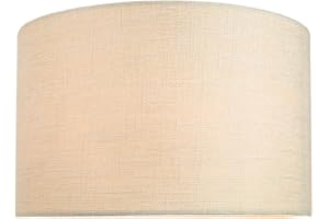 Contemporary and Sleek 14 Inch Cream Linen Fabric Drum Lamp Shade 60w Maximum | 35cm Diameter | for Table/Floor Lamp or Pendant by Happy Homewares