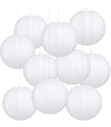 MYGLOAR Lot De 3 Lanternes Rondes Blanches En Papier 30cm - Abat-jour Bambou Mariage Décoration