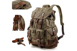 WMING Męski plecak z prawdziwej skóry, woskowany płócienny plecak na ramię, vintage wspinaczka górska, wytrzymała, wodoodporna, ponadwymiarowa bardzo przestronna torba na podróż, na zewnątrz, weekendowy