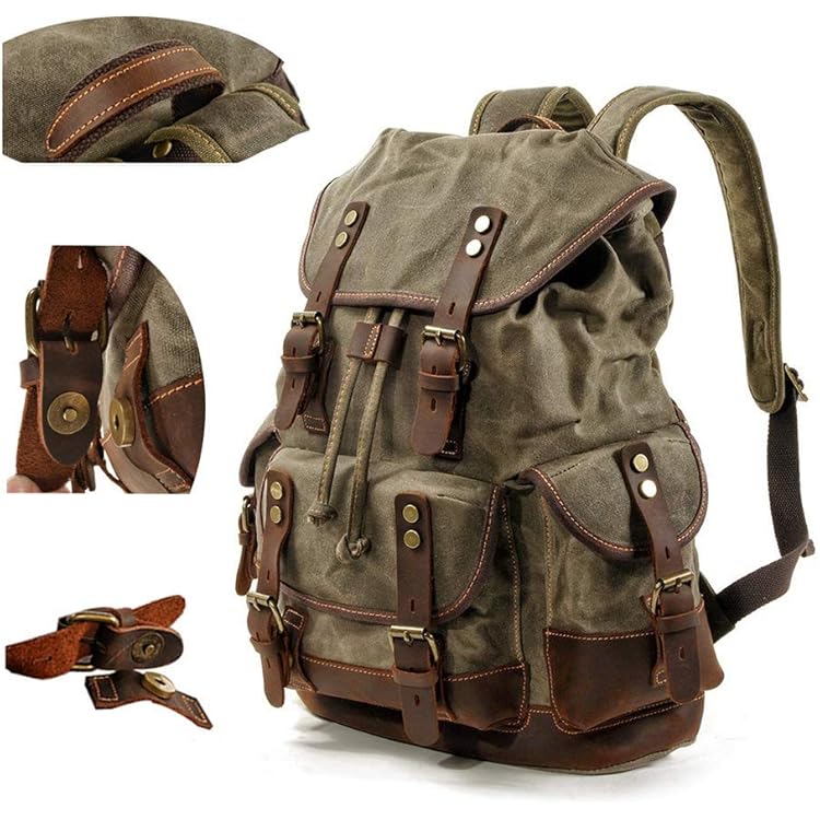 BRASS TACKS Leathercraft Heavy Duty Gewaxt Canvas Vintage Waterdichte Rugzak voor Mannen Vrouwen Trim Casual 15.6 inch laptop Boekentas Reizen Rugzak Schouderrugzak voor Reizen School, Brons, M