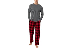 LAPASA Pijama Hombre Invierno 100% Algodón Franela Ropa Dormir a Cuadros Camiseta Manga Larga y Pantalón Largo Calido Estar en Casa Comodo M79/M95