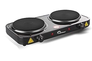 LITTLE BALANCE 8857 Little Cook Duo Vintage, Plaque de cuisson électrique double, Idéale pour les étudiants, le camping, le bureau, les petits espaces, 2 thermostats avec réglage continu, 2000 W, Noir