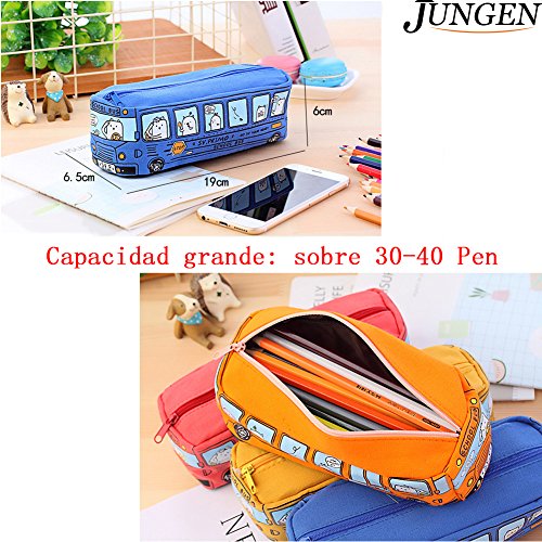 JUNGEN Bolso de l  piz Caja creativa del l  piz de la forma del autob  s Bolso grande de la pluma de la capacidad bolsa de papeler  a para estudiantes  Azul 