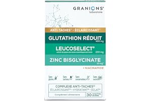 GRANIONS - COMPLEXE ANTI TACHE VISAGE – Glutathion, Vitamine C, Zinc bisglycinate, Selenium, Niacinamide - Éclat, Uniformité du Teint, Éclaircissant, Hydratant Visage - Fabriqué en France - 1 MOIS