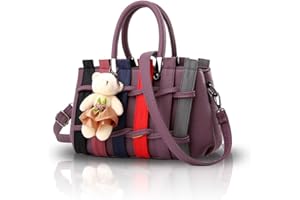 NICOLE & DORIS NICOLE&DORIS Femmes Mode Sac à Main coloré Crossbody épaule Sac fourre-Tout Sac à provisions poignées Longues PU pour Dames, Violet Foncé - L