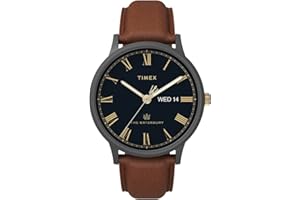 Timex Waterbury TW2U88500 Zegarek męski, 40 mm, niebieska tarcza, metaliczna grafitowa koperta, brązowy pasek skórzany