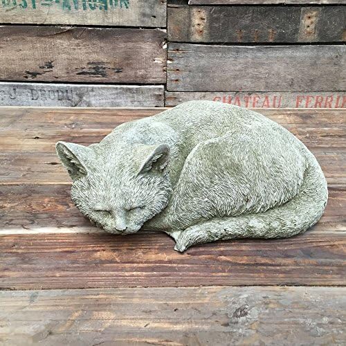 Snoozing Cat Garden Statue Made from Reconstituted Stone.