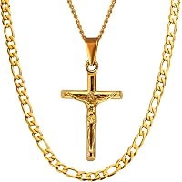 Ciondolo a forma di croce di Gesù in oro 10 carati con collana cubana